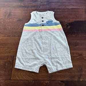 Carter's Boys 6 Month Jon Jon Romper‎ Outfit Summer Gray Striped Car